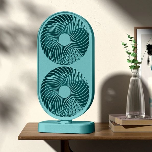 Double Head Rechargeable Green Desk Fan (120° Adjustable High Speed Portable Fan)