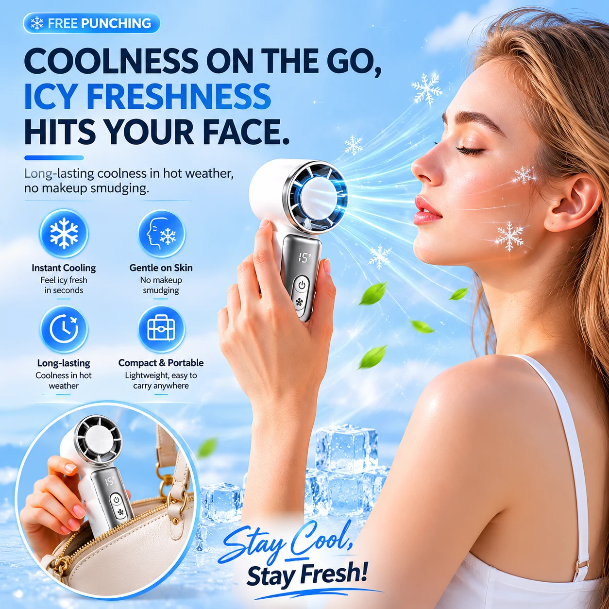   Handheld Portable Turbo Fan with LED Display &5 Speeds, Cyberpunk USB-C Rechargeable Small Pocket Fan Code 10016